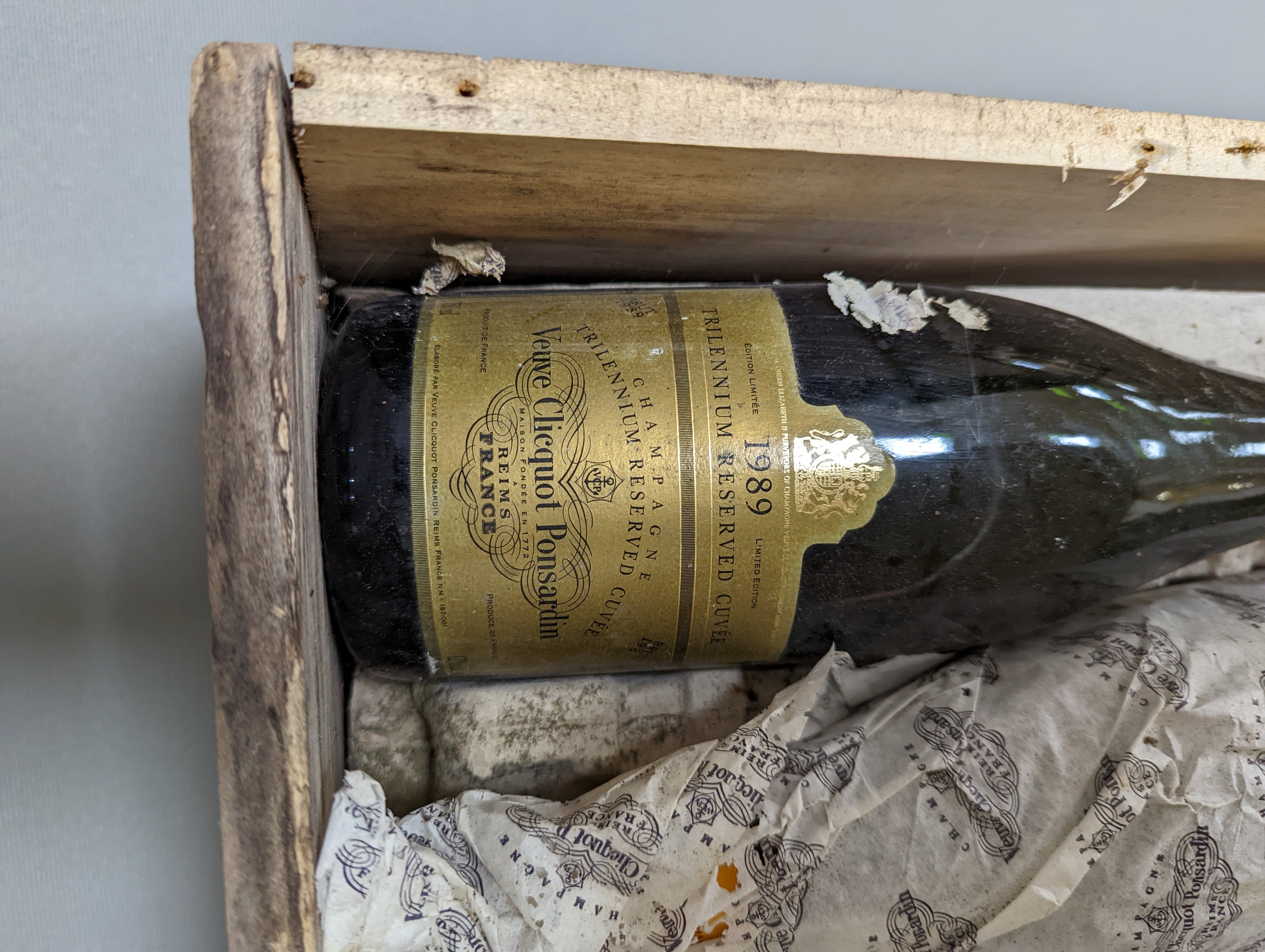 A case of 12 bottles of Veuve Cliquot Trillenium champagne, in OWC.